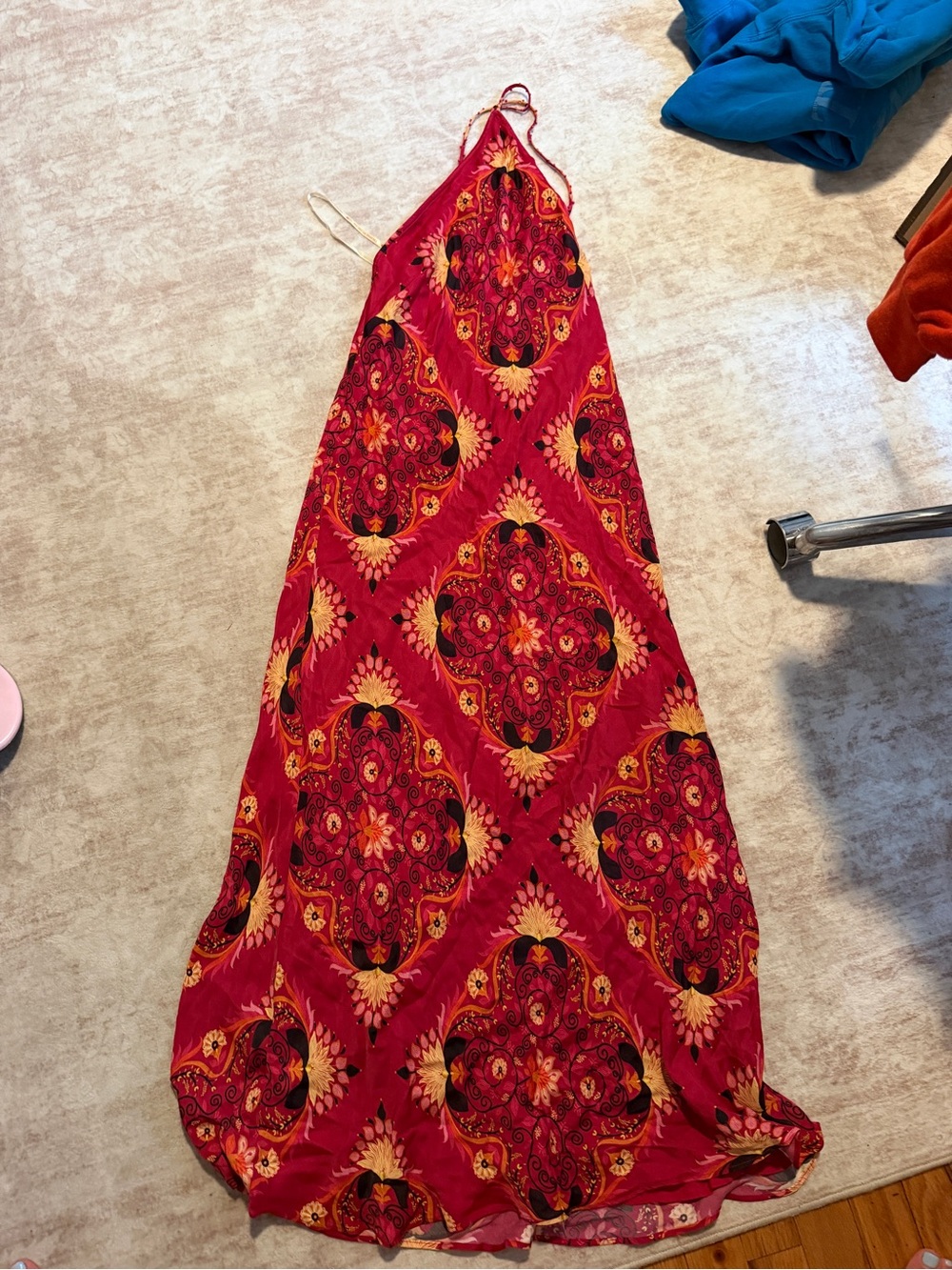 FARM Rio Red Printed Backless Halter Maxi Dress